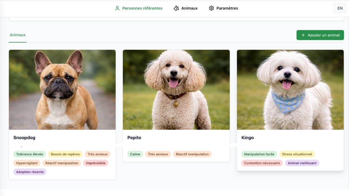 gestionnaire de client et d'animaux de planipets pro
